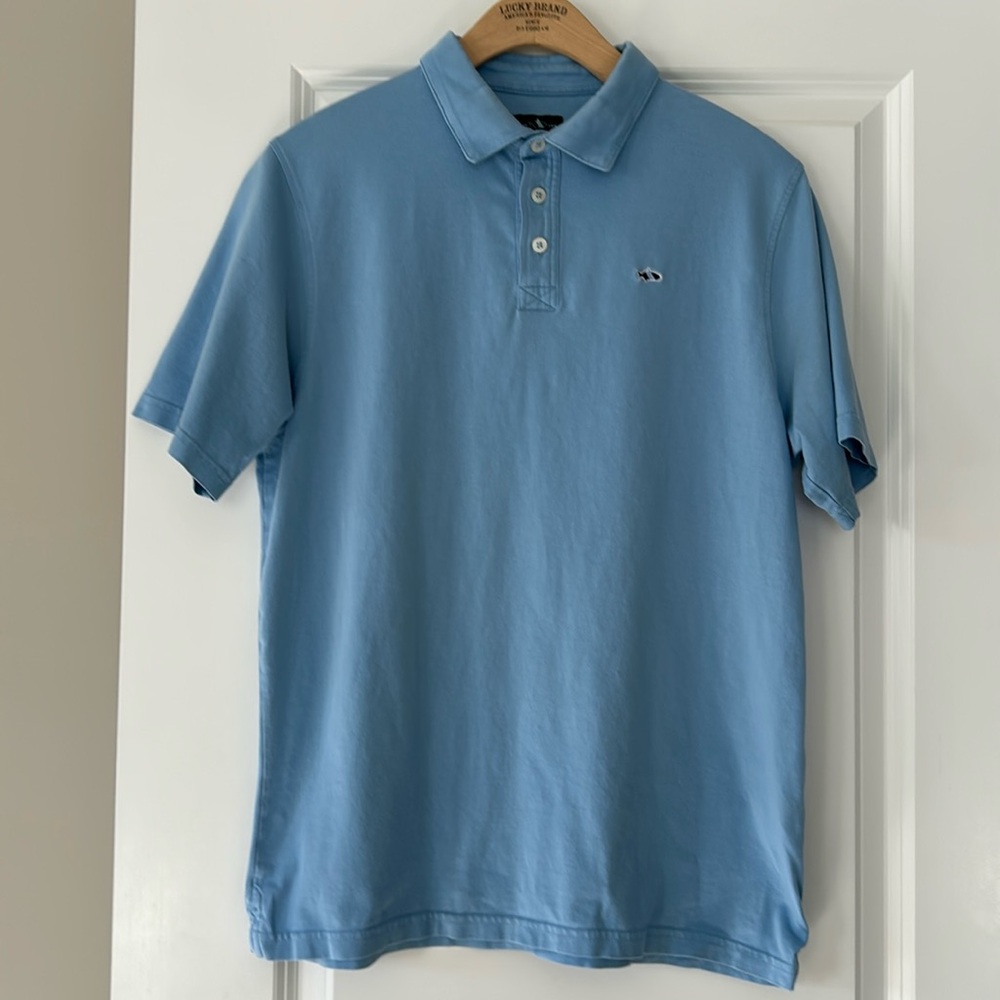 Fish Hippie Pima Cotton Polo Shirt w Logo & Permanent Collar Stays Youth XL Blue